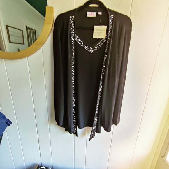Dressy Jersey Cardigan with rhinestone embellished  v-neck tank. SZ 1X - Picture 3 of 8